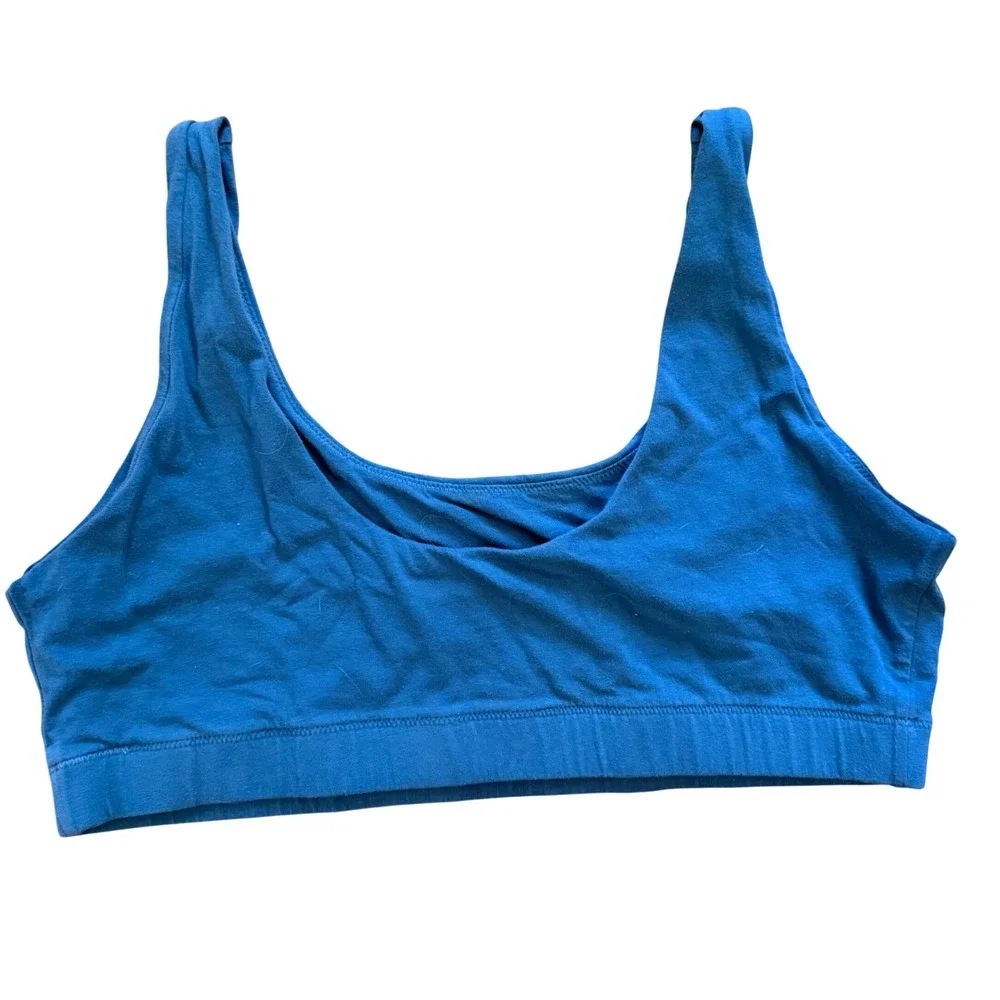 Quince Organic Cotton Stretch Bralette Blue Scoop Neck XL Yoga Comfort